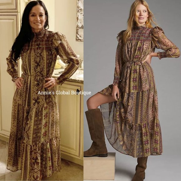 NWT ANTHROPOLOGIE Llani Smocked Tiered Midi Dress. Size M - Picture 3 of 16